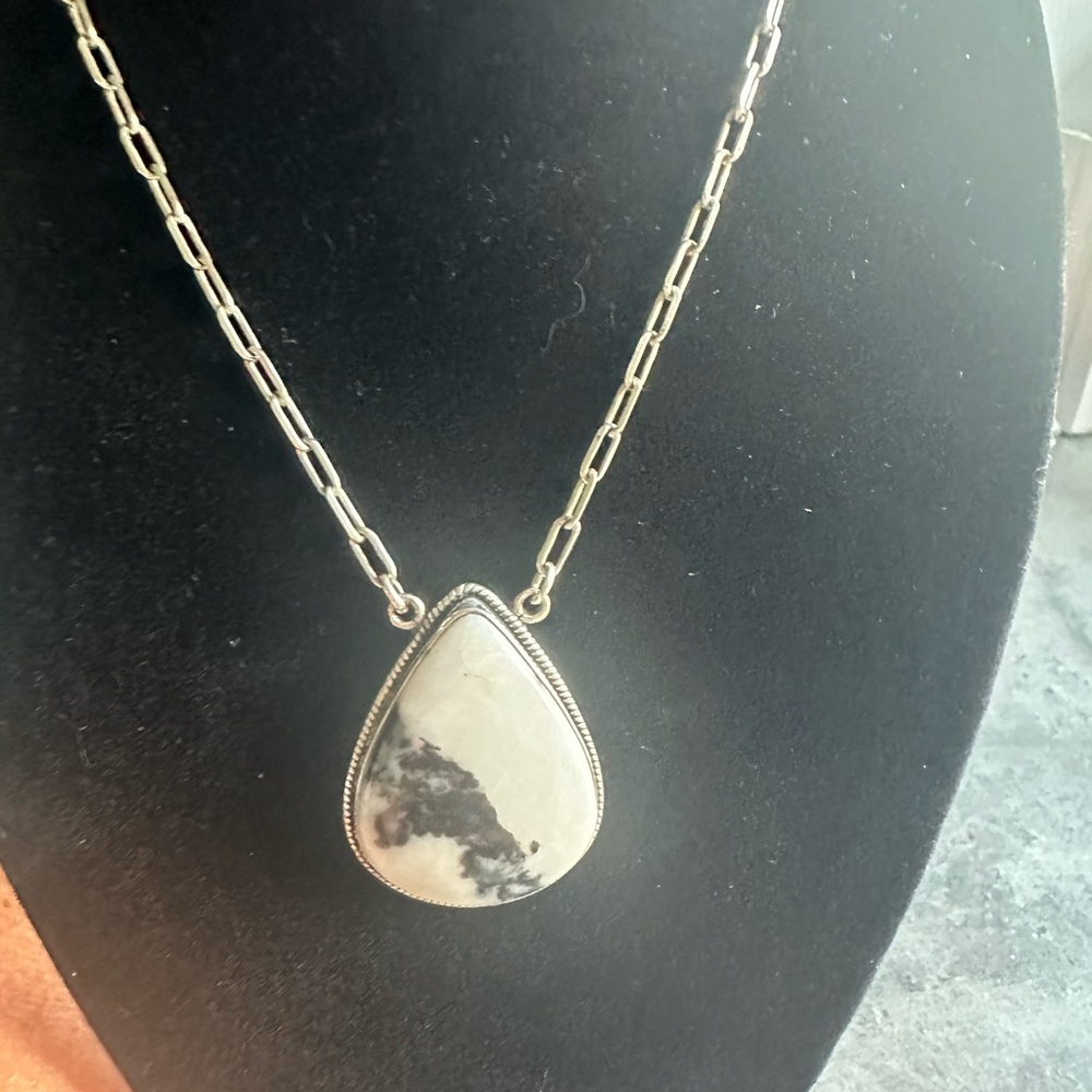 Sterling 925 Silver Zebra Jasper Teardrop Pendant Necklace